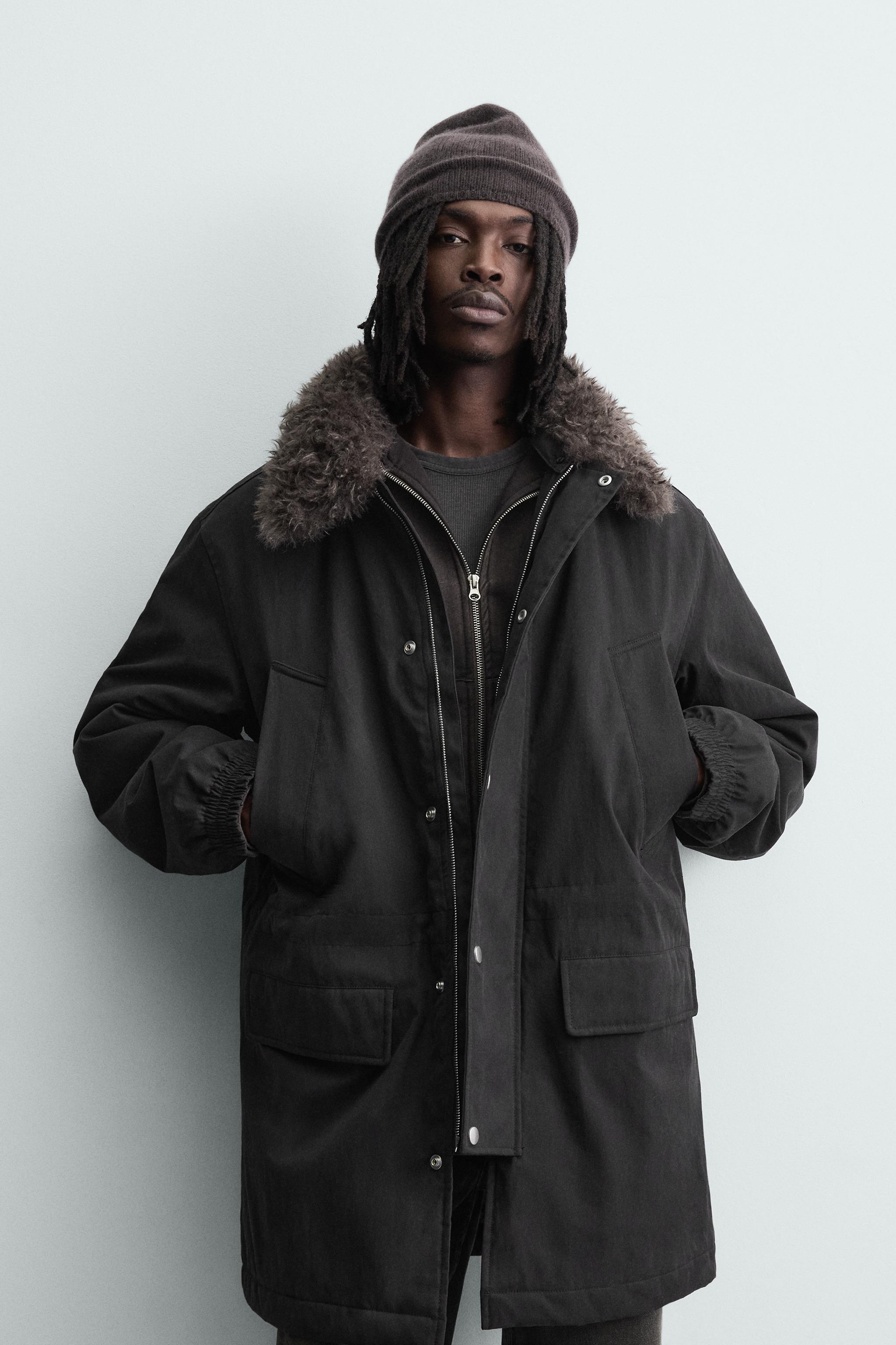 PARKA À COL AMOVIBLE EN MATIÈRES VARIÉES
